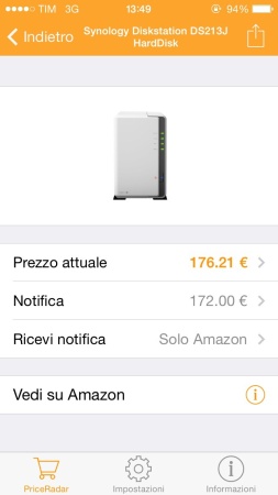 Selezionando il prodotto entriamo nel dettaglio della scheda dove selezionare l'invio delle notifiche